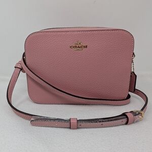 NWOT! Women's Coach Mini Camera Pink Genuine Pebbled Leather Crossbody Handbag